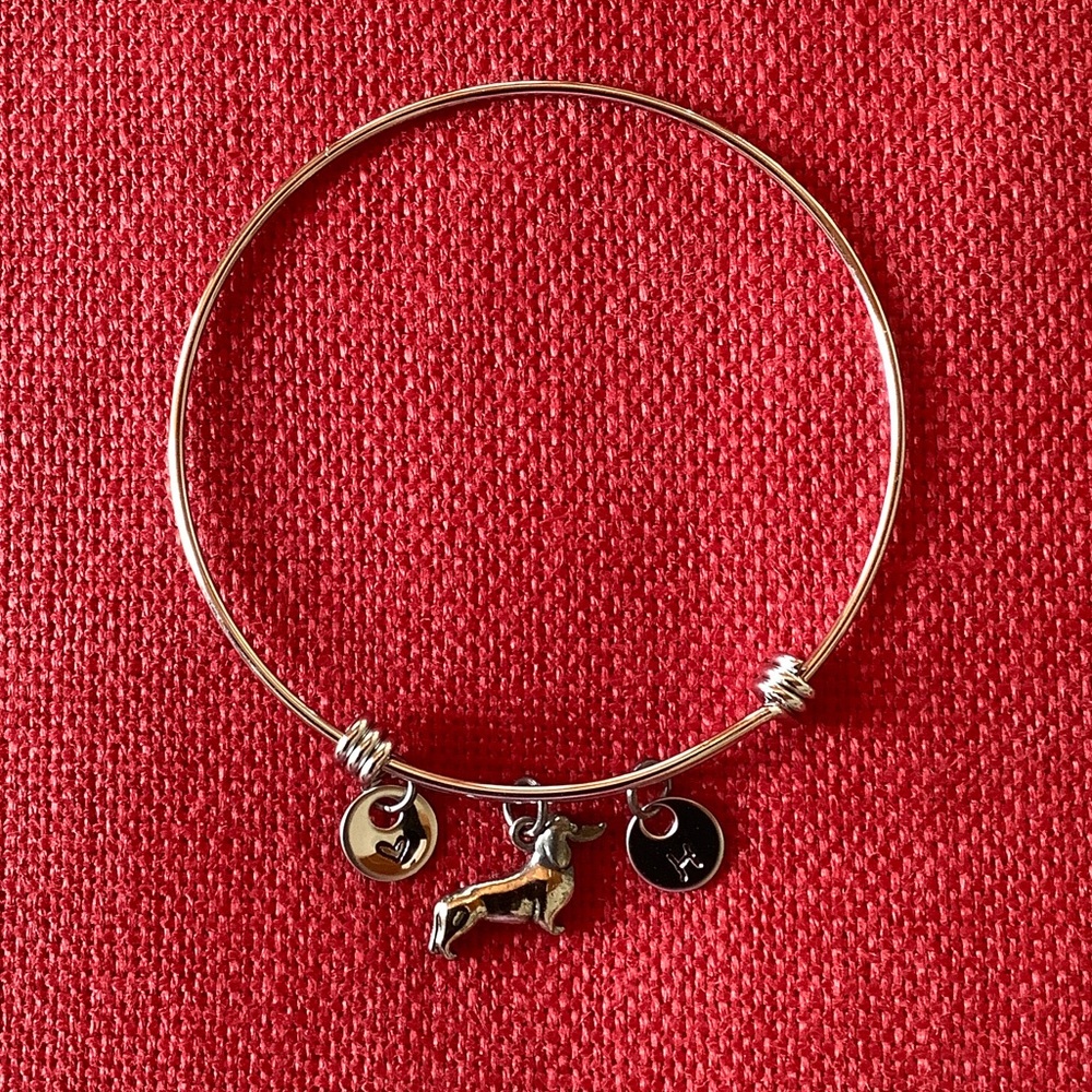 Silver Dachund Charm Bangle Bracelet